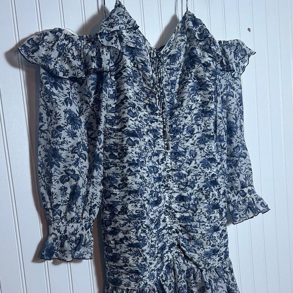 Robert Rodriguez "Carmen" silk-blend sheath dress M Long Sleeve Ruffle Floral - Picture 5 of 11